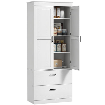 Kitchen Cabinet, Tall Cabinet with Adjustable Shelf, Drawer, Buffet Cabinet Storage Cabinet with Country-style Display Cabinet for Dining Room Kitchen 75x39x178 cm White