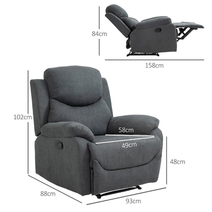 Recliner Chair Single Sofa Bed 150° Adjustable TV Armchair Reclining Chair TV Chair with Sleeping Function for Living Room Linen Dark Gray 93 x 88 x 102 cm