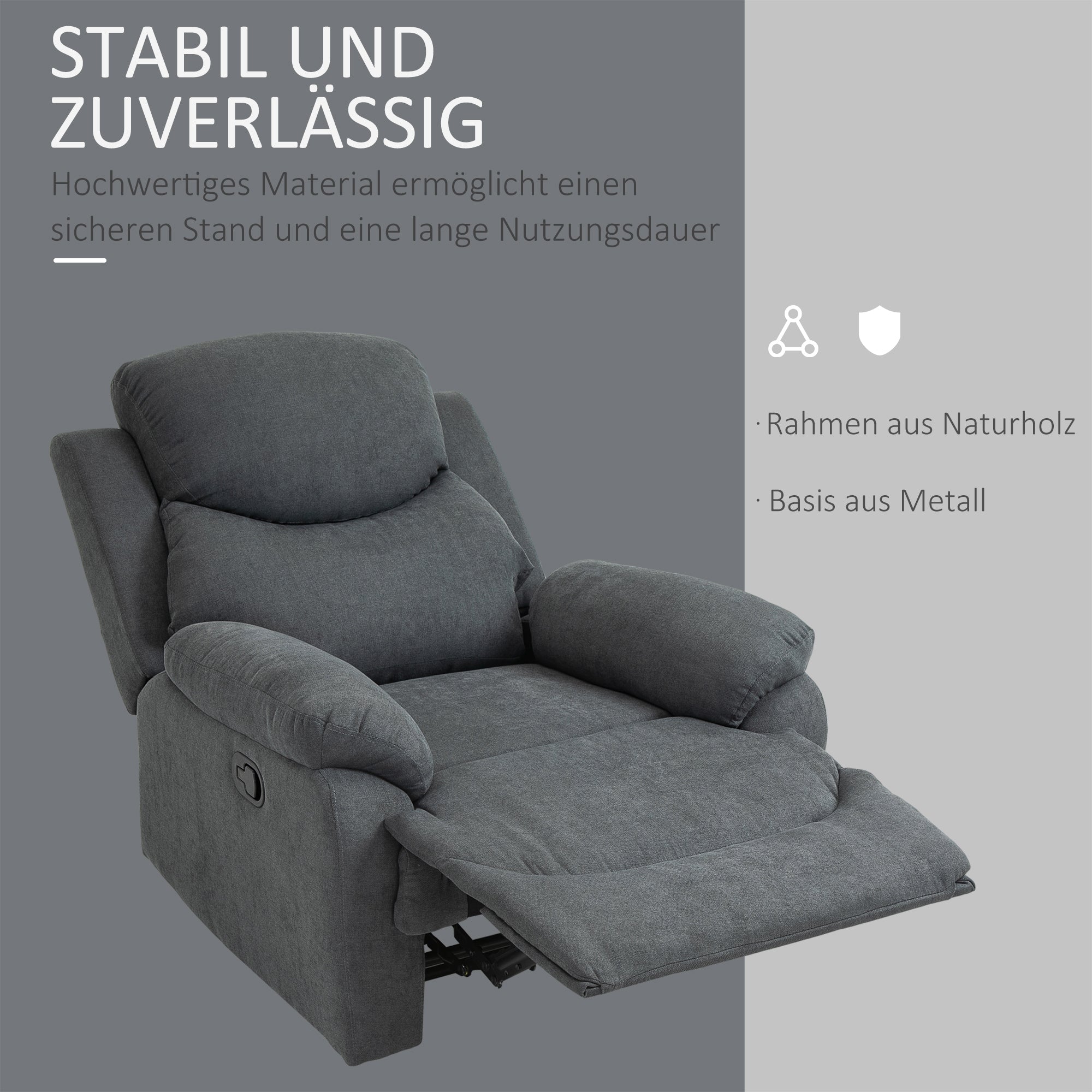 Recliner Chair Single Sofa Bed 150° Adjustable TV Armchair Reclining Chair TV Chair with Sleeping Function for Living Room Linen Dark Gray 93 x 88 x 102 cm
