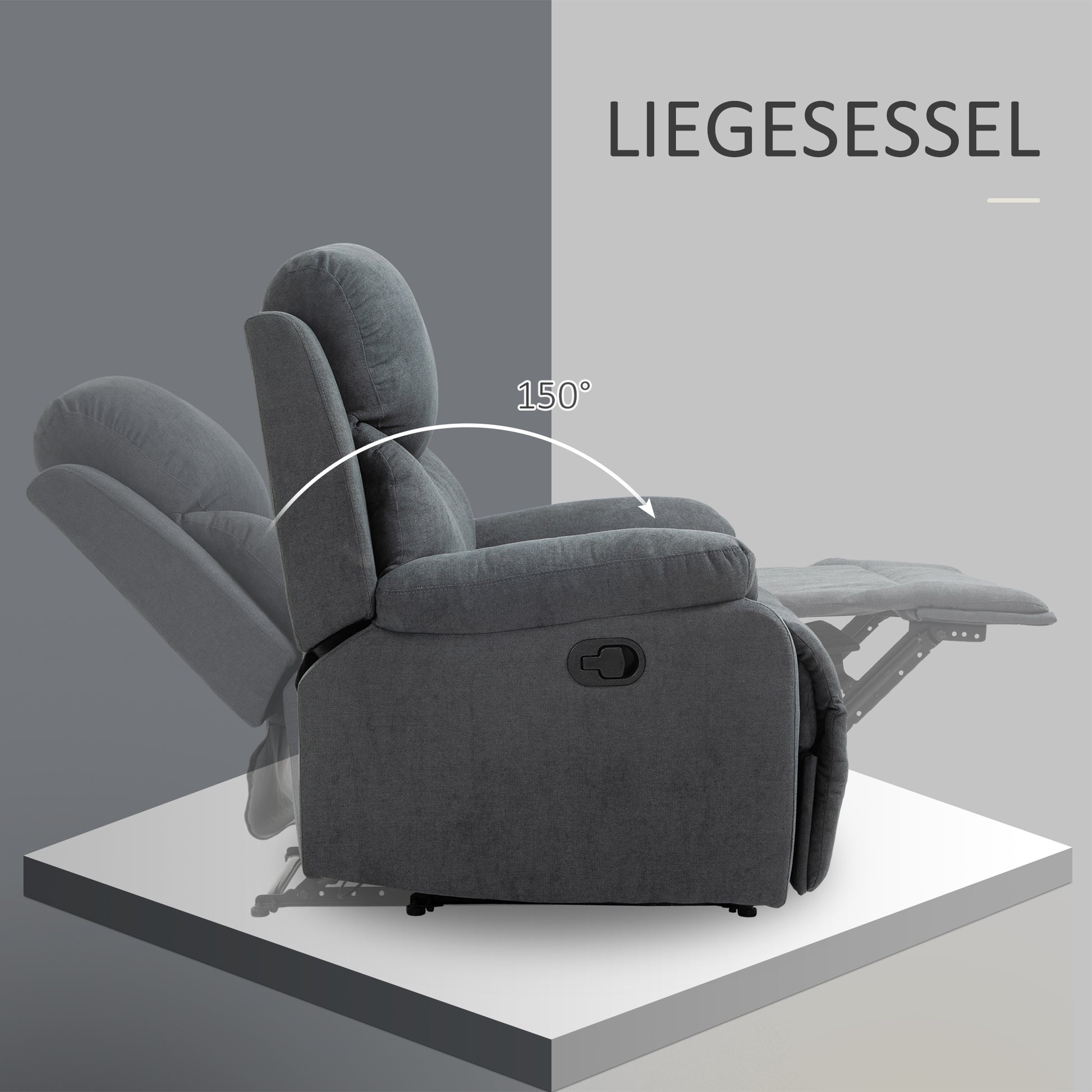 Recliner Chair Single Sofa Bed 150° Adjustable TV Armchair Reclining Chair TV Chair with Sleeping Function for Living Room Linen Dark Gray 93 x 88 x 102 cm