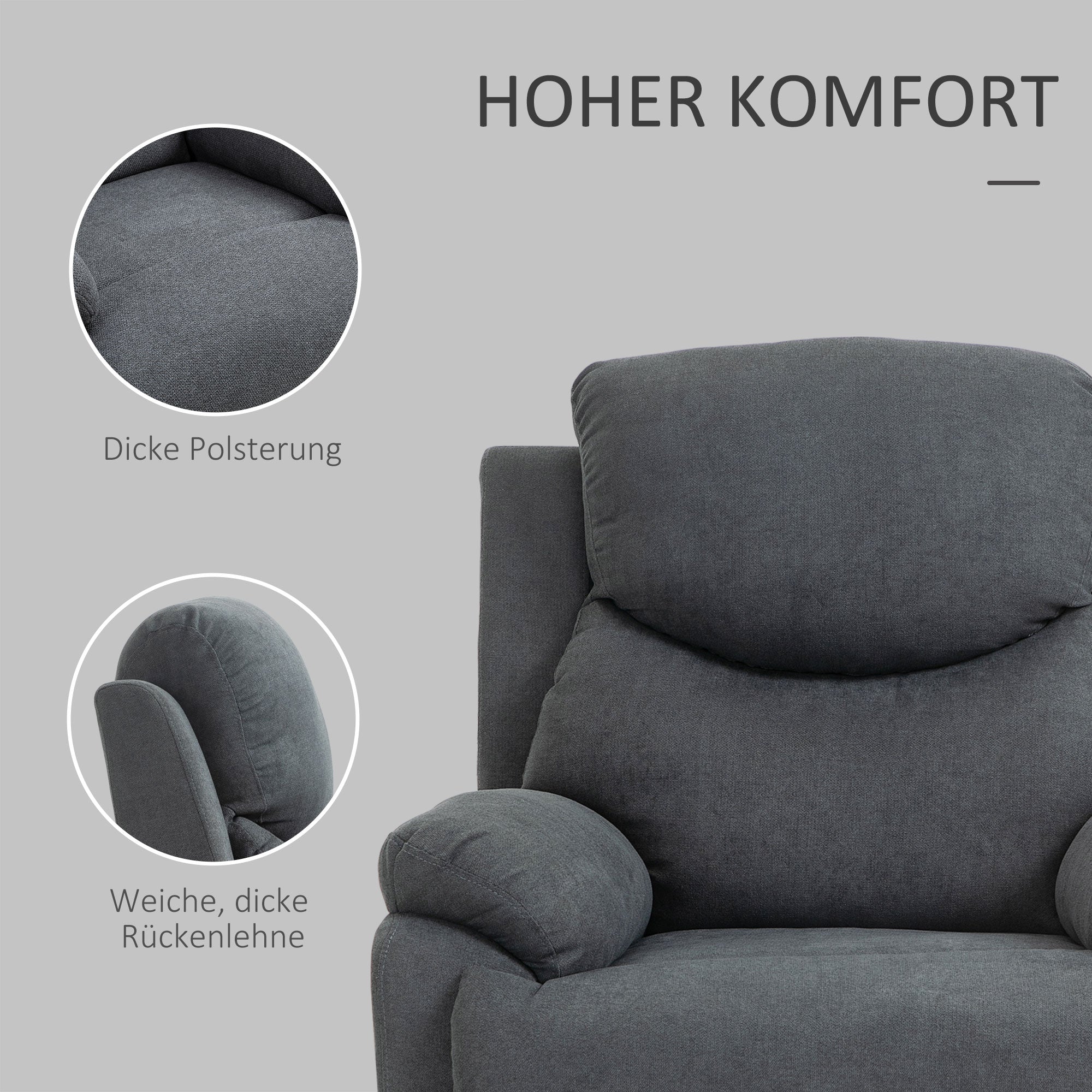 Recliner Chair Single Sofa Bed 150° Adjustable TV Armchair Reclining Chair TV Chair with Sleeping Function for Living Room Linen Dark Gray 93 x 88 x 102 cm