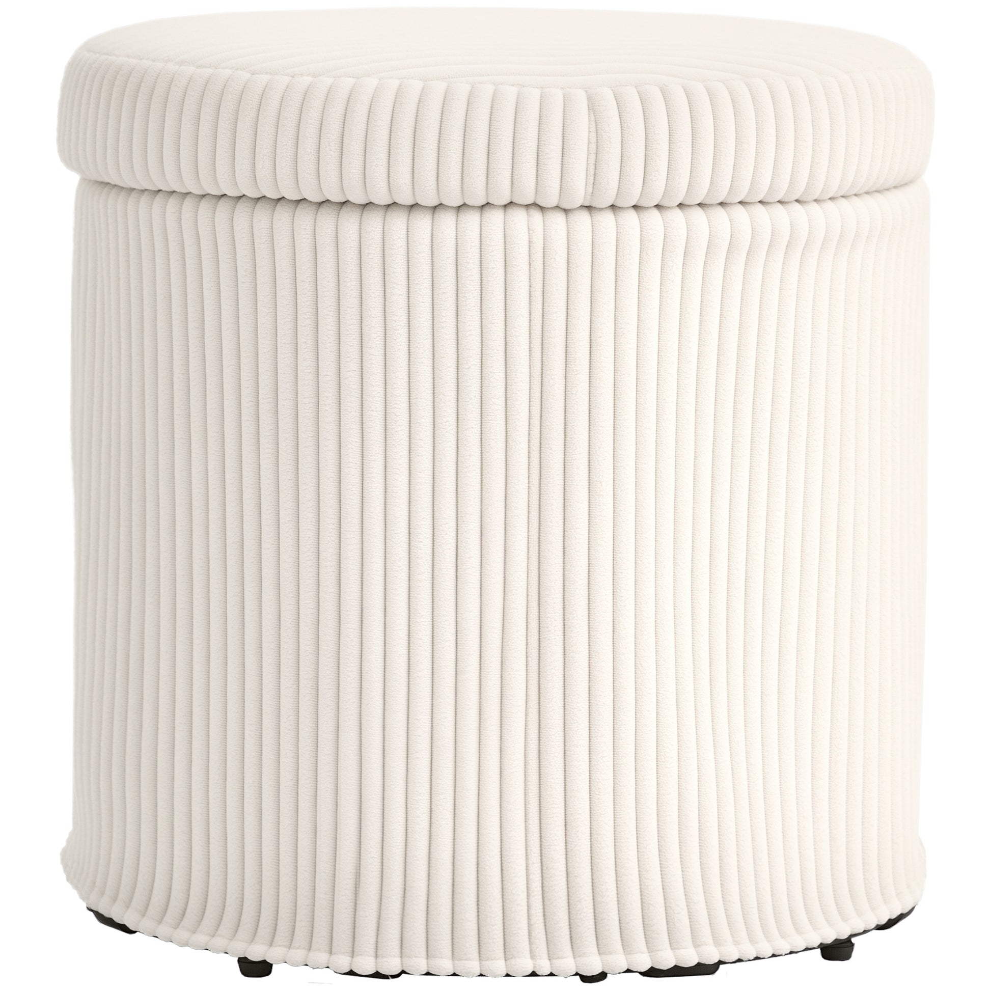 Round Storage Ottoman Storage Box Upholstered in Velvet Padded Seat Removable Lid for Hallway Bedroom Living Room Ø40x41 cm Beige