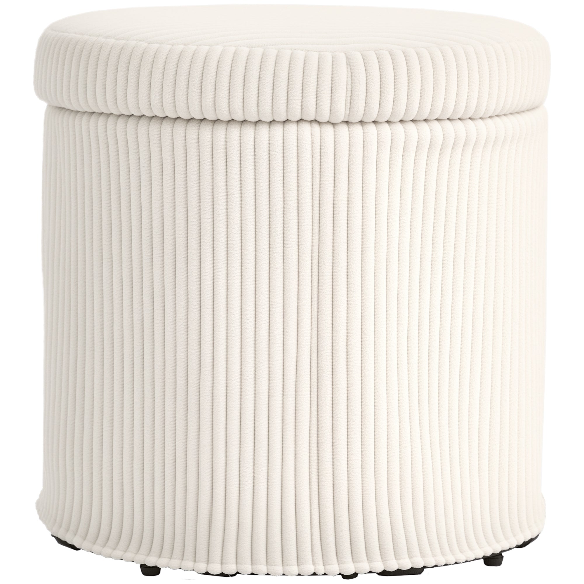 Round Storage Ottoman Storage Box Upholstered in Velvet Padded Seat Removable Lid for Hallway Bedroom Living Room Ø40x41 cm Beige