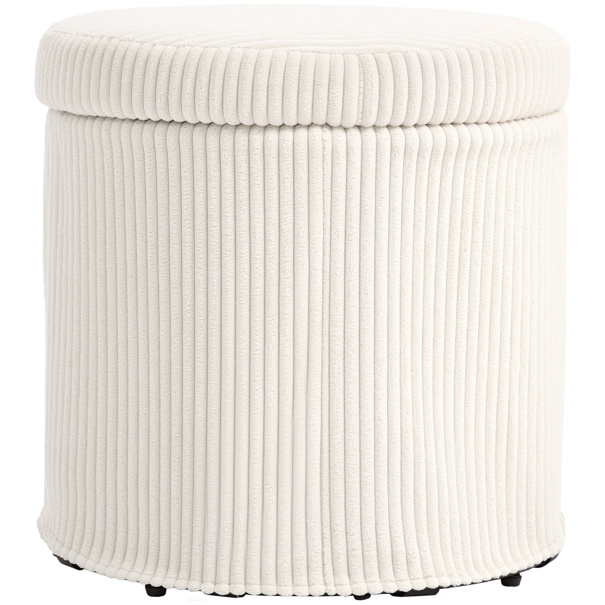 Round Storage Ottoman Storage Box Upholstered in Velvet Padded Seat Removable Lid for Hallway Bedroom Living Room Ø40x41 cm Beige