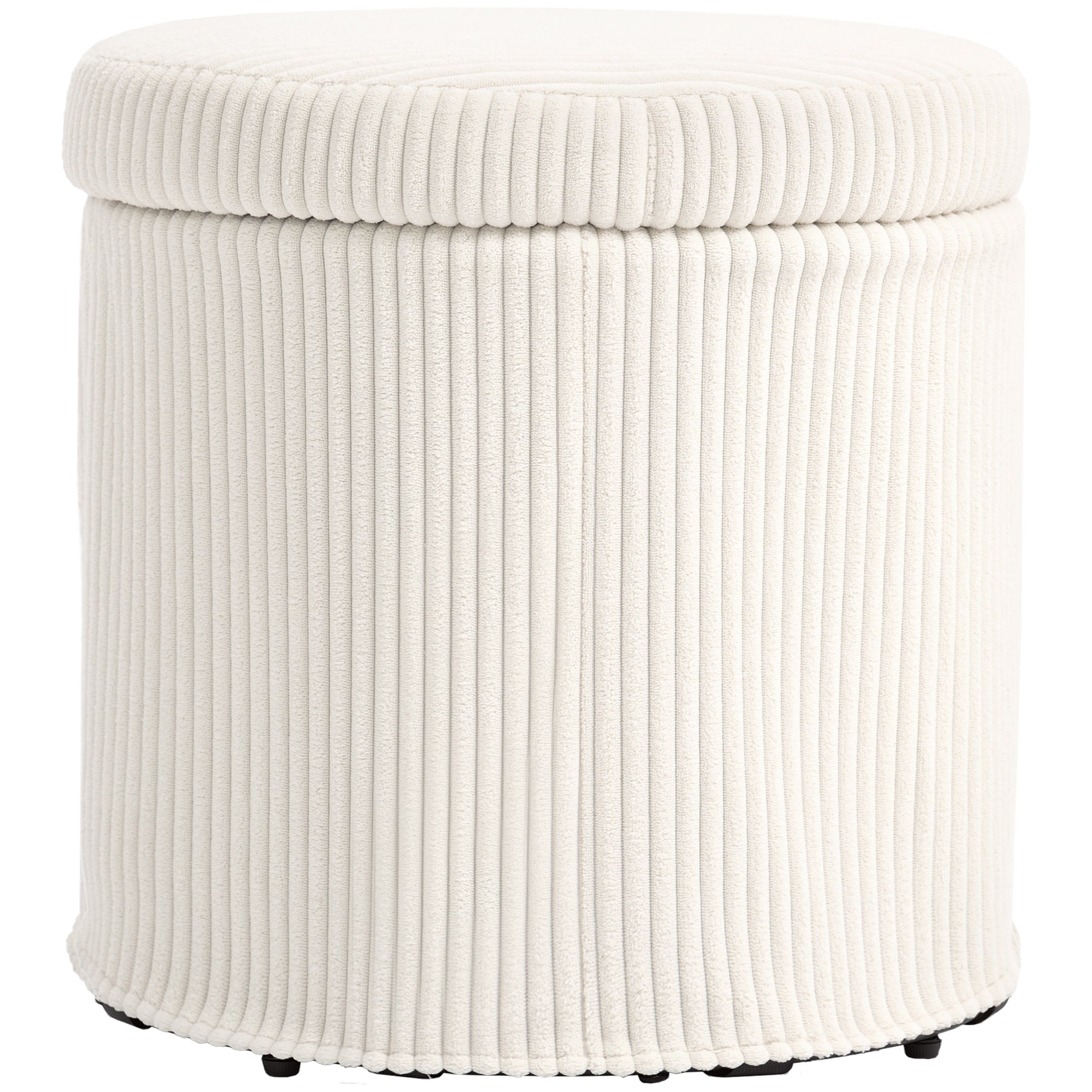 Round Storage Ottoman Storage Box Upholstered in Velvet Padded Seat Removable Lid for Hallway Bedroom Living Room Ø40x41 cm Beige