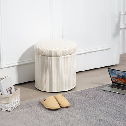 Round Storage Ottoman Storage Box Upholstered in Velvet Padded Seat Removable Lid for Hallway Bedroom Living Room Ø40x41 cm Beige