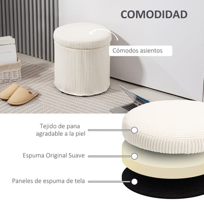 Round Storage Ottoman Storage Box Upholstered in Velvet Padded Seat Removable Lid for Hallway Bedroom Living Room Ø40x41 cm Beige