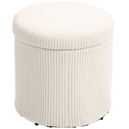 Round Storage Ottoman Storage Box Upholstered in Velvet Padded Seat Removable Lid for Hallway Bedroom Living Room Ø40x41 cm Beige