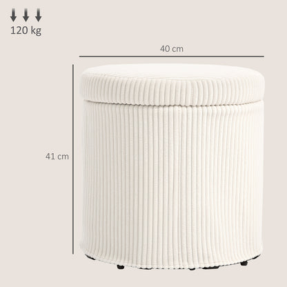 Round Storage Ottoman Storage Box Upholstered in Velvet Padded Seat Removable Lid for Hallway Bedroom Living Room Ø40x41 cm Beige