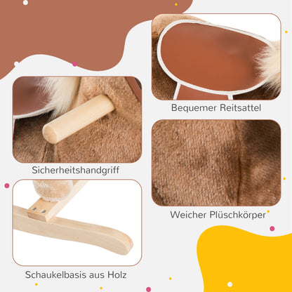 Rocking Horse Baby Rocking Toy Plush Toy Children Plush Rocking Horse Brown L74 x W33 x H62 cm