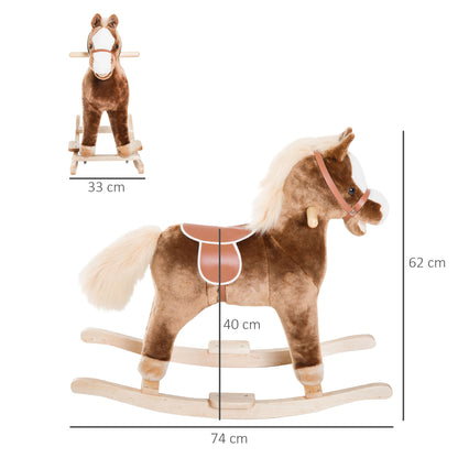 Rocking Horse Baby Rocking Toy Plush Toy Children Plush Rocking Horse Brown L74 x W33 x H62 cm