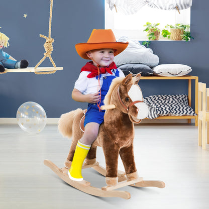 Rocking Horse Baby Rocking Toy Plush Toy Children Plush Rocking Horse Brown L74 x W33 x H62 cm