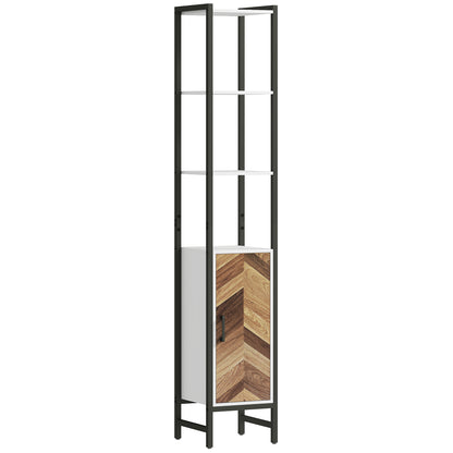 Bathroom Tall Cabinet Bathroom Column with 3 Open Shelves 1 Door and Adjustable Shelf Bathroom Side Cabinet with Anti-Tip System 30x30x170 cm White and Walnut