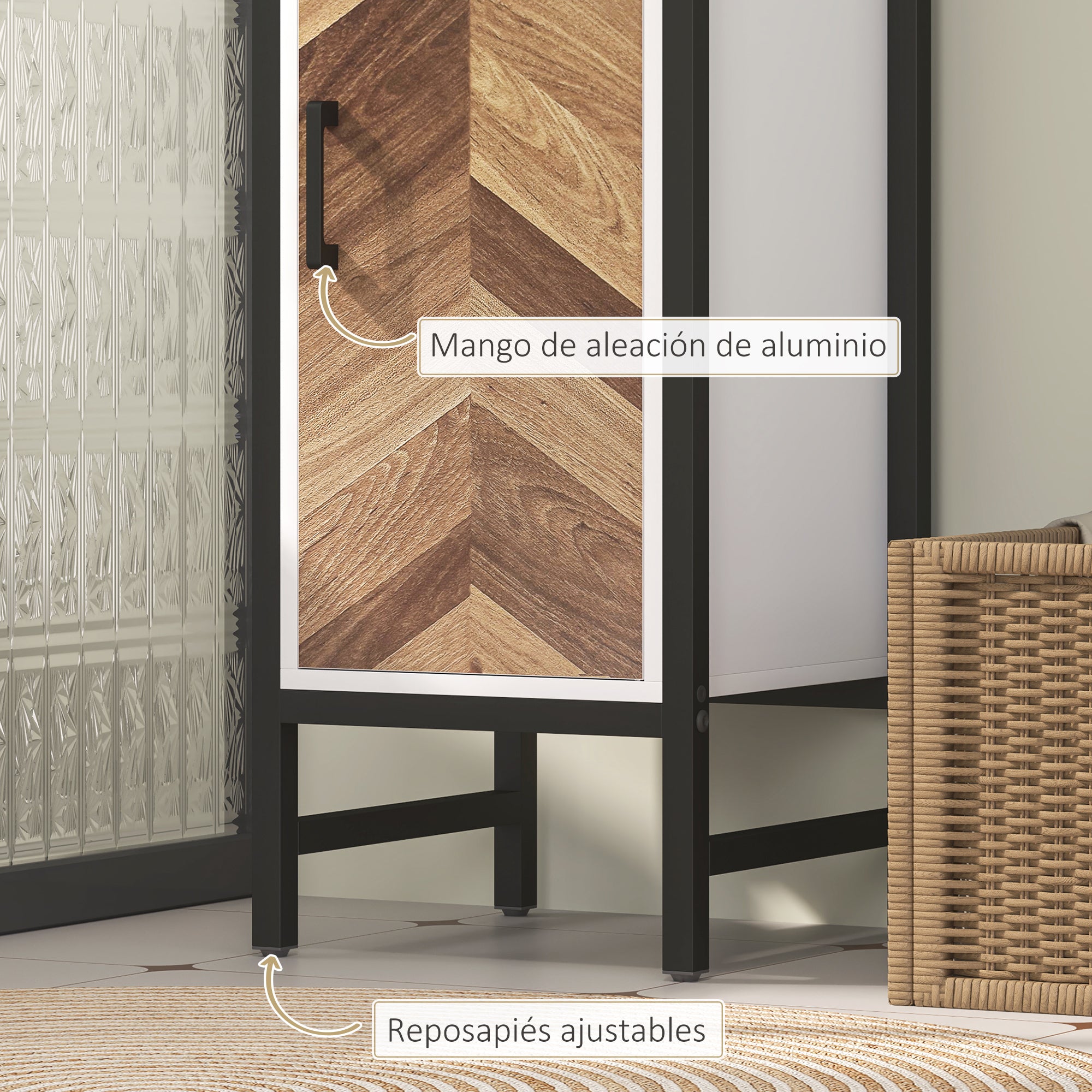 Bathroom Tall Cabinet Bathroom Column with 3 Open Shelves 1 Door and Adjustable Shelf Bathroom Side Cabinet with Anti-Tip System 30x30x170 cm White and Walnut