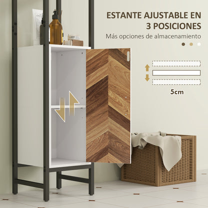 Bathroom Tall Cabinet Bathroom Column with 3 Open Shelves 1 Door and Adjustable Shelf Bathroom Side Cabinet with Anti-Tip System 30x30x170 cm White and Walnut