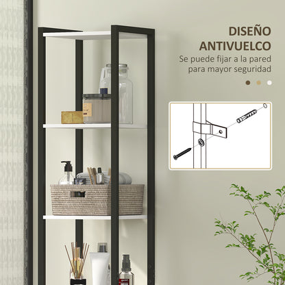 Bathroom Tall Cabinet Bathroom Column with 3 Open Shelves 1 Door and Adjustable Shelf Bathroom Side Cabinet with Anti-Tip System 30x30x170 cm White and Walnut