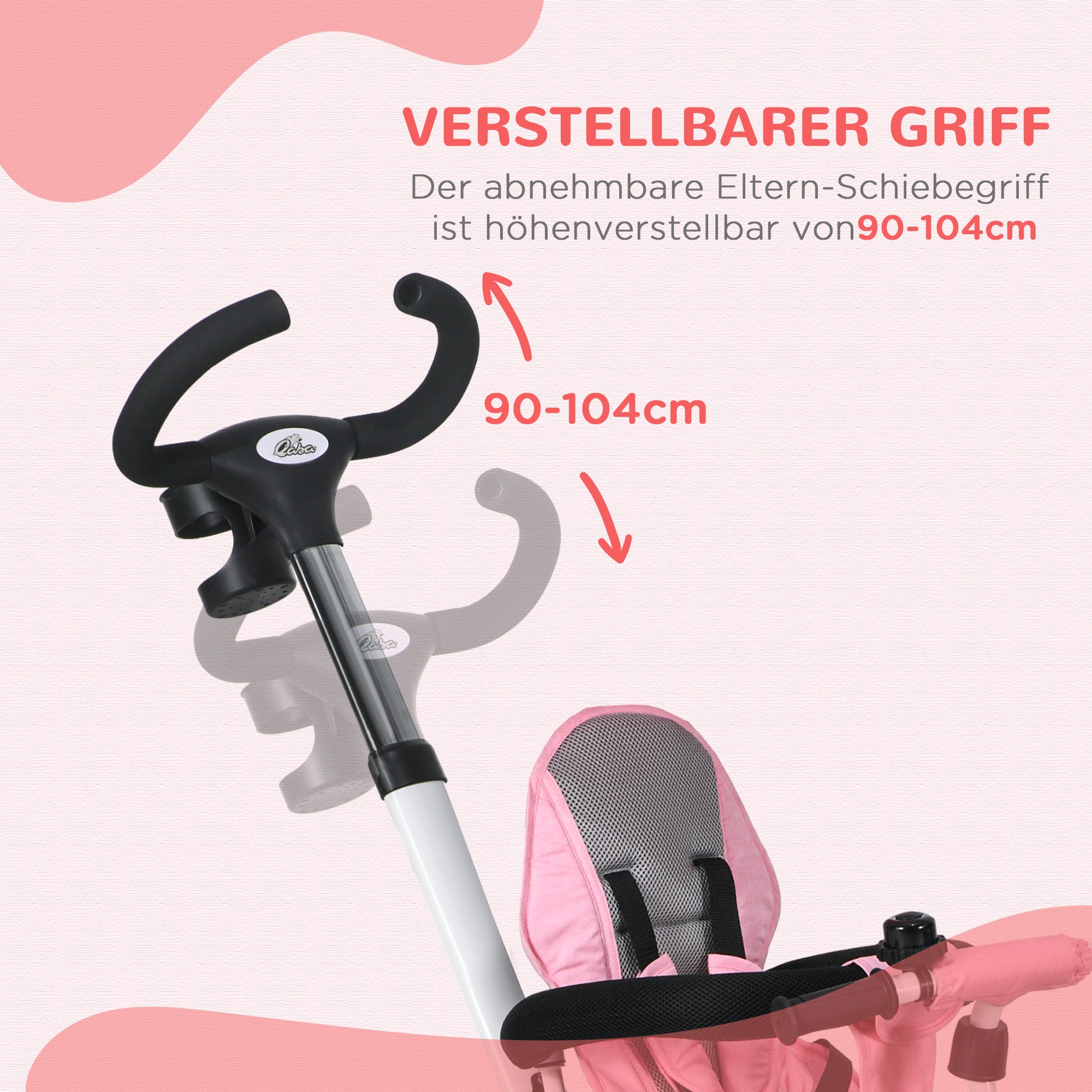 6 in 1 Tricycle with Push Handle, Foldable, Kids Tricycle with Safety Belt, Removable Sun Shade, Basket, Cup Holder, Pedal, for 1-5 Years Children, up to 25 kg, Pink