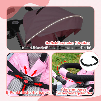 6 in 1 Tricycle with Push Handle, Foldable, Kids Tricycle with Safety Belt, Removable Sun Shade, Basket, Cup Holder, Pedal, for 1-5 Years Children, up to 25 kg, Pink