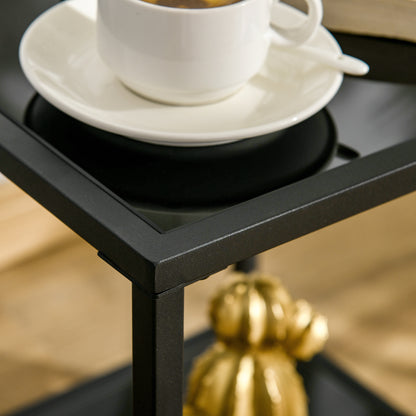 Side Table Square Coffee Table with 2 Levels, Living Room Table made of Tempered Glass and Steel, Coffee Table for Living Room Bedroom 40 x 40 x 50 cm Black