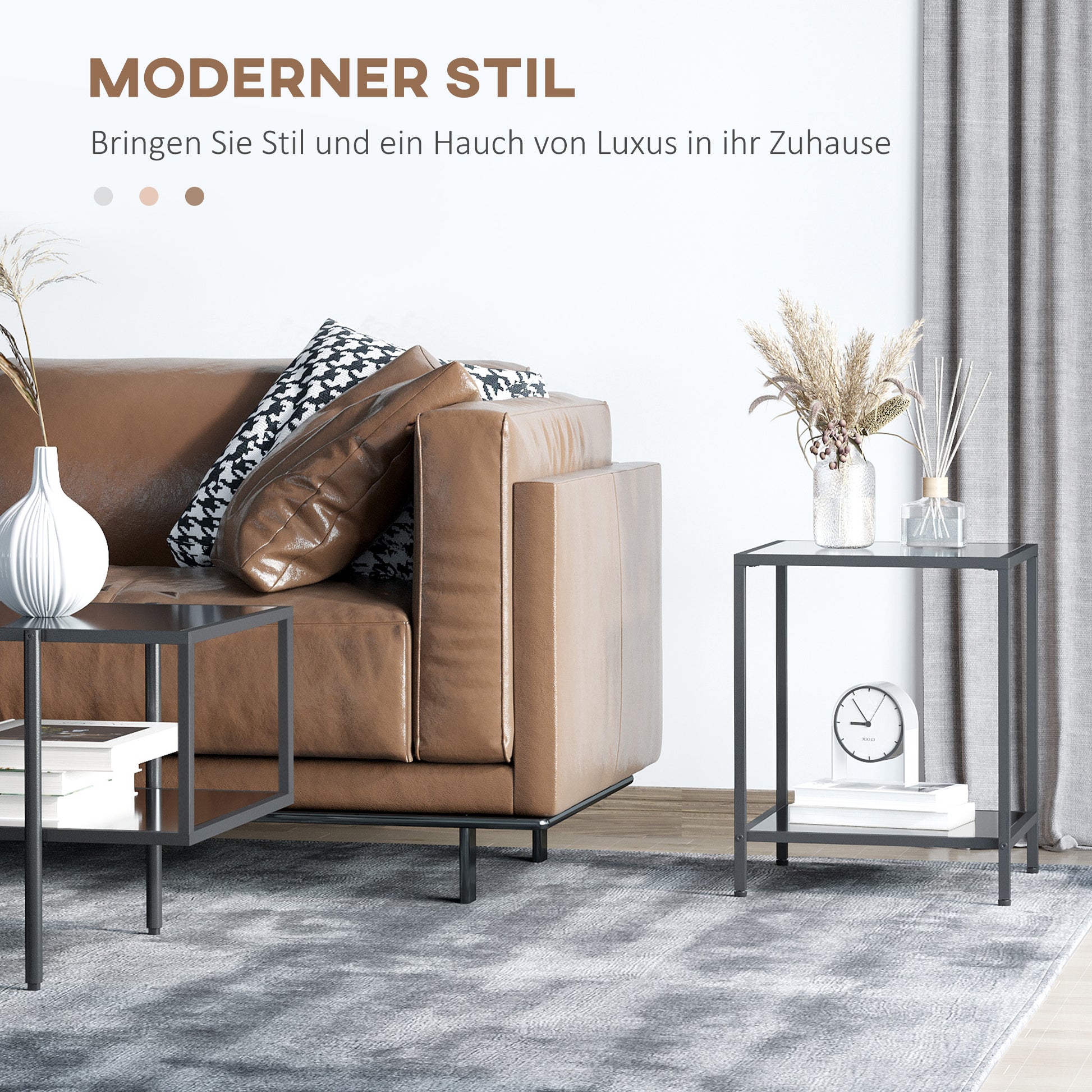Side Table Square Coffee Table with 2 Levels, Living Room Table made of Tempered Glass and Steel, Coffee Table for Living Room Bedroom 40 x 40 x 50 cm Black