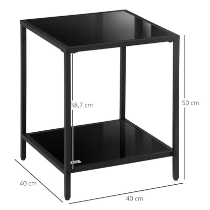 Side Table Square Coffee Table with 2 Levels, Living Room Table made of Tempered Glass and Steel, Coffee Table for Living Room Bedroom 40 x 40 x 50 cm Black