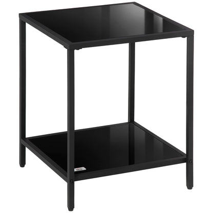 Side Table Square Coffee Table with 2 Levels, Living Room Table made of Tempered Glass and Steel, Coffee Table for Living Room Bedroom 40 x 40 x 50 cm Black