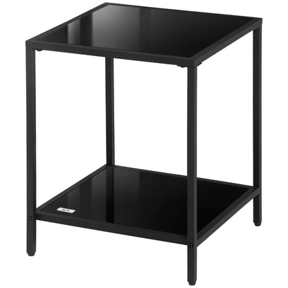 Side Table Square Coffee Table with 2 Levels, Living Room Table made of Tempered Glass and Steel, Coffee Table for Living Room Bedroom 40 x 40 x 50 cm Black