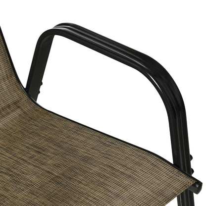 Set of 4 Stackable Space-Saving Garden Chairs, Outdoor Chairs with Armrests in Metal and Breathable Fabric, Brown