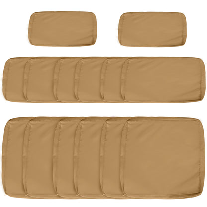 Set of 14 Replacement Covers Garden Lounge Cushions - 6 Seat Cushion Covers, 8 Back Cushion Covers - Zippered Water-Repellent Polyester Brown
