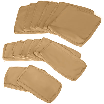 Set of 14 Replacement Covers Garden Lounge Cushions - 6 Seat Cushion Covers, 8 Back Cushion Covers - Zippered Water-Repellent Polyester Brown
