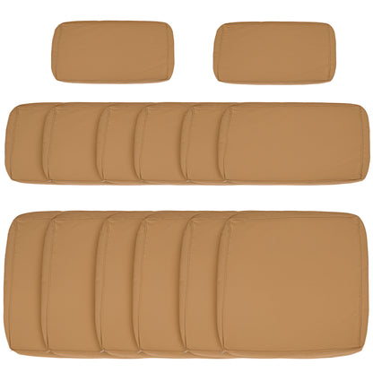 Set of 14 Replacement Covers Garden Lounge Cushions - 6 Seat Cushion Covers, 8 Back Cushion Covers - Zippered Water-Repellent Polyester Brown
