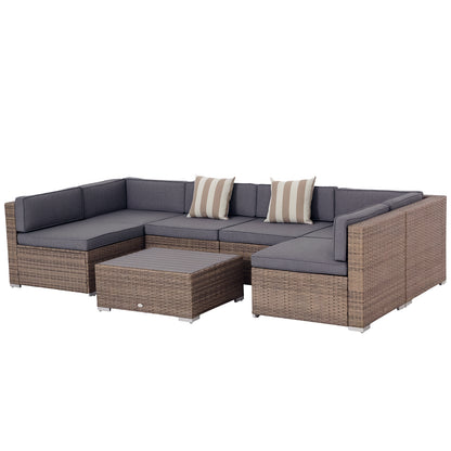 7-Piece Outdoor Rattan Garden Lounge Set with Coffee Table and Modular Sofa with Cushions, Gray