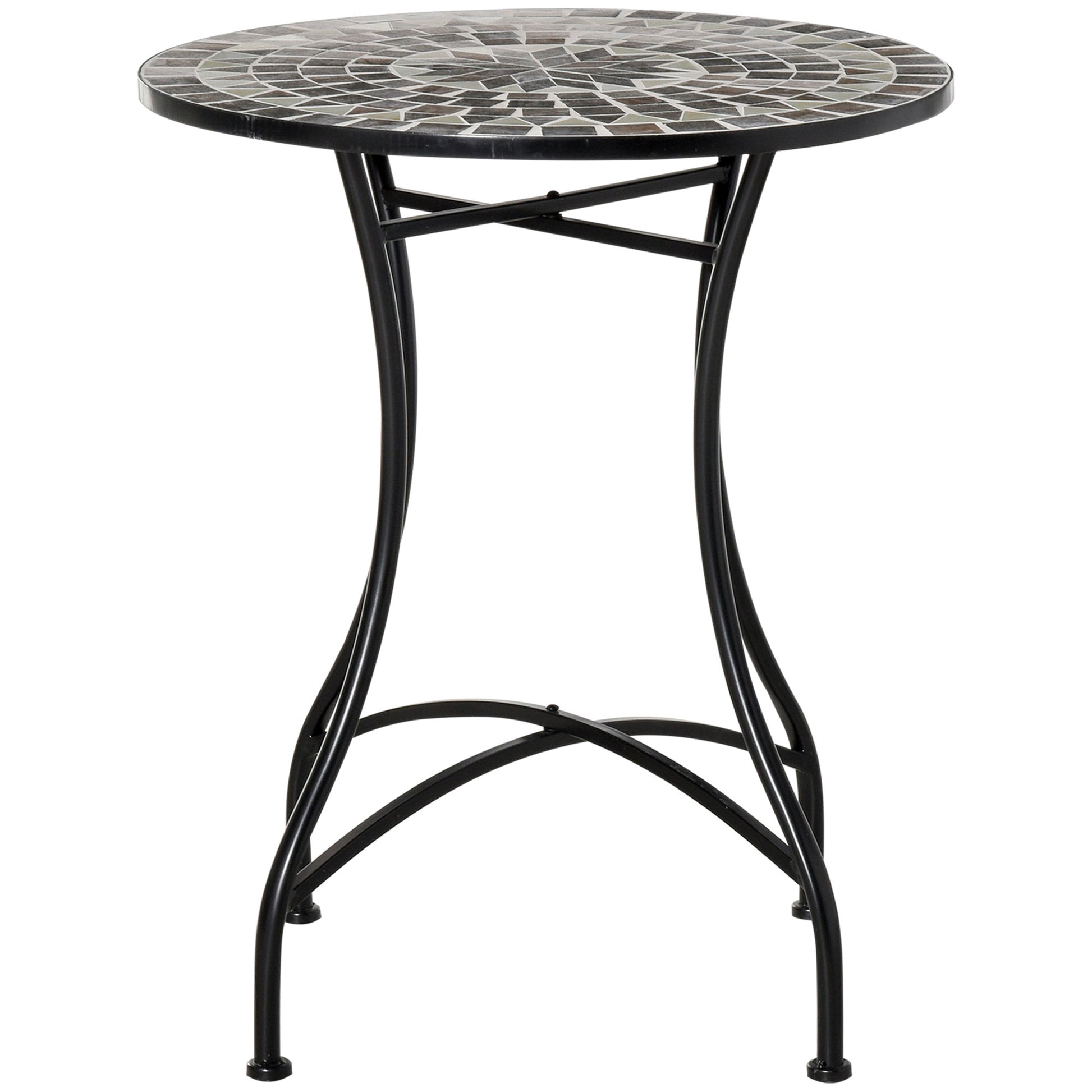 Small Metal and Ceramic Garden Table, Mosaic Outdoor Table for Terrace or Balcony, 60x71cm, Gray Black