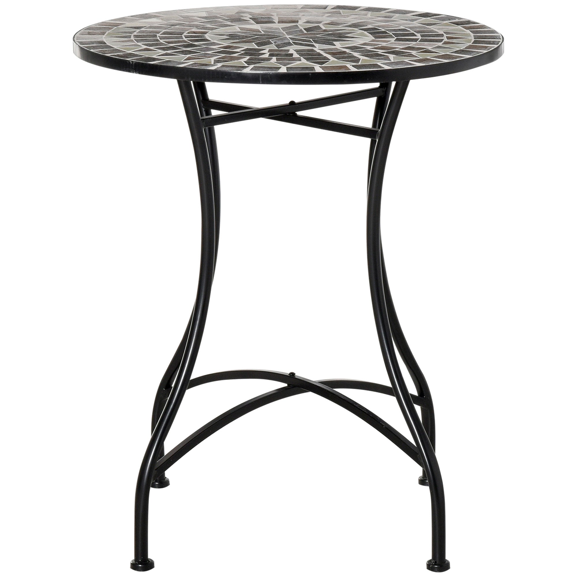 Small Metal and Ceramic Garden Table, Mosaic Outdoor Table for Terrace or Balcony, 60x71cm, Gray Black