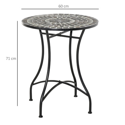 Small Metal and Ceramic Garden Table, Mosaic Outdoor Table for Terrace or Balcony, 60x71cm, Gray Black