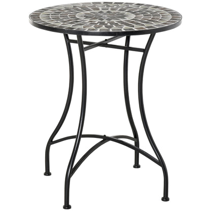 Small Metal and Ceramic Garden Table, Mosaic Outdoor Table for Terrace or Balcony, 60x71cm, Gray Black