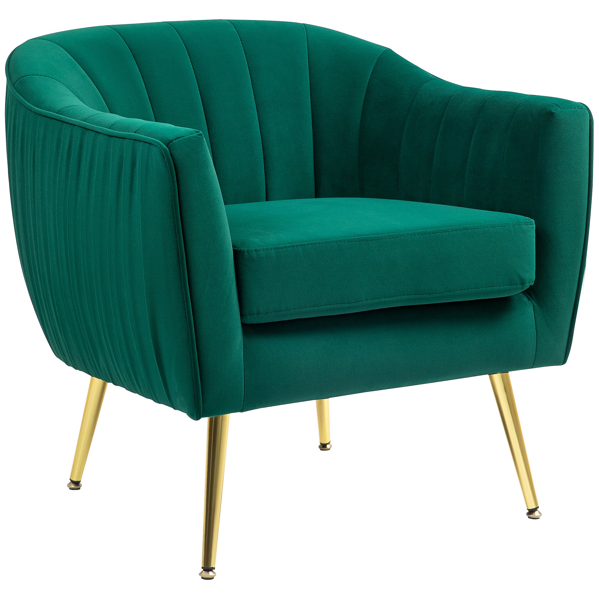 Upholstered Lounge Armchair with Armrests and Backrest, Modern Design, Metal Legs (71x72x73 cm) Green