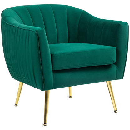 Upholstered Lounge Armchair with Armrests and Backrest, Modern Design, Metal Legs (71x72x73 cm) Green