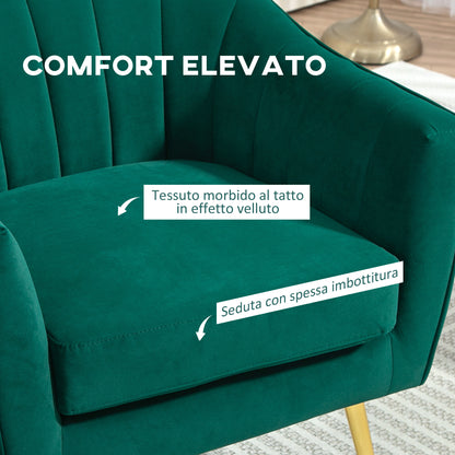 Upholstered Lounge Armchair with Armrests and Backrest, Modern Design, Metal Legs (71x72x73 cm) Green