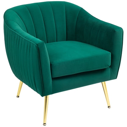 Upholstered Lounge Armchair with Armrests and Backrest, Modern Design, Metal Legs (71x72x73 cm) Green
