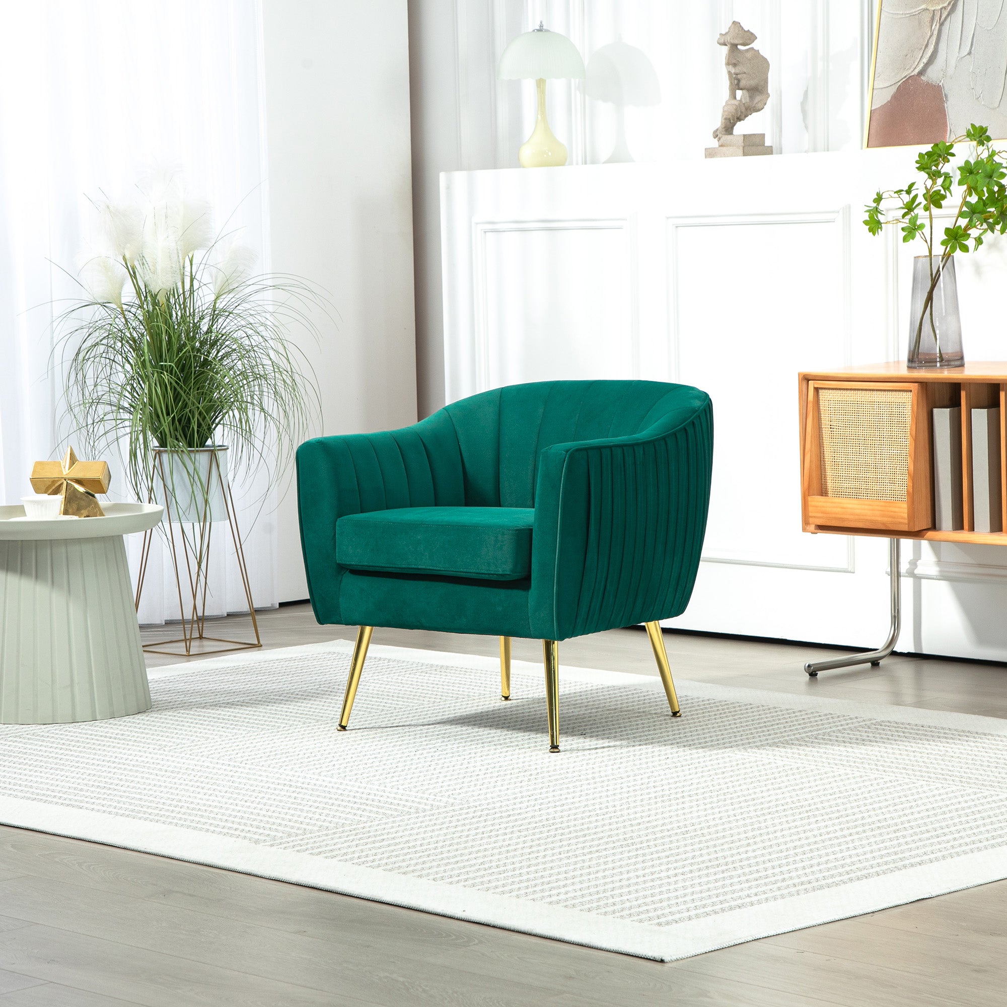 Upholstered Lounge Armchair with Armrests and Backrest, Modern Design, Metal Legs (71x72x73 cm) Green