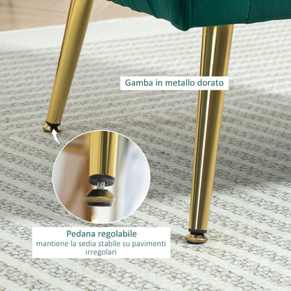 Upholstered Lounge Armchair with Armrests and Backrest, Modern Design, Metal Legs (71x72x73 cm) Green