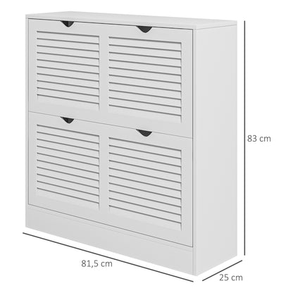 Modern Shoe Rack Entryway Shoe Cabinet with 2 Flip-Down Drawers and Adjustable Shelves for 16 Pairs of Shoes Narrow Shoe Cabinet for Hallway 81.5x25x83 cm White