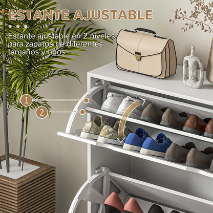Modern Shoe Rack Entryway Shoe Cabinet with 2 Flip-Down Drawers and Adjustable Shelves for 16 Pairs of Shoes Narrow Shoe Cabinet for Hallway 81.5x25x83 cm White