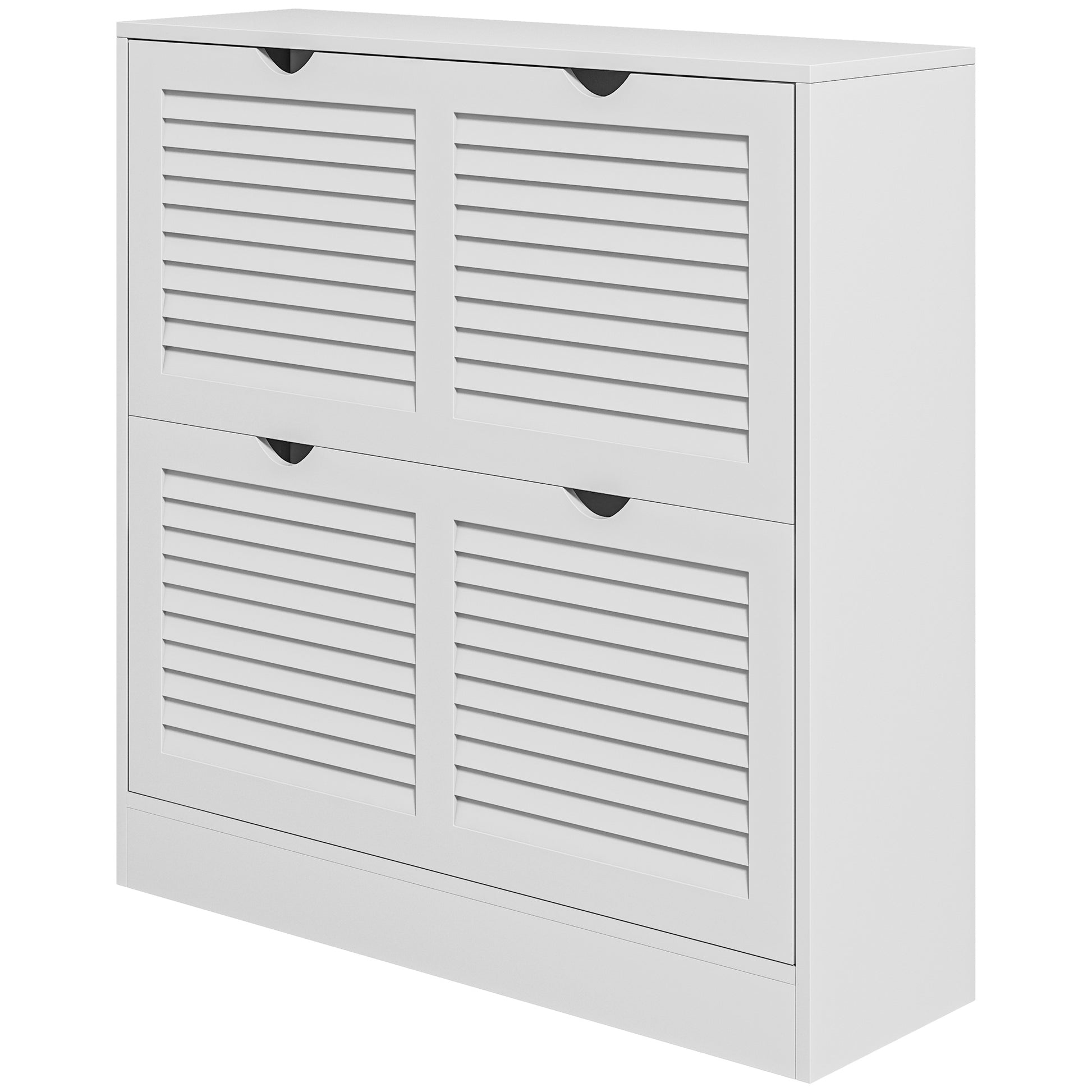 Modern Shoe Rack Entryway Shoe Cabinet with 2 Flip-Down Drawers and Adjustable Shelves for 16 Pairs of Shoes Narrow Shoe Cabinet for Hallway 81.5x25x83 cm White