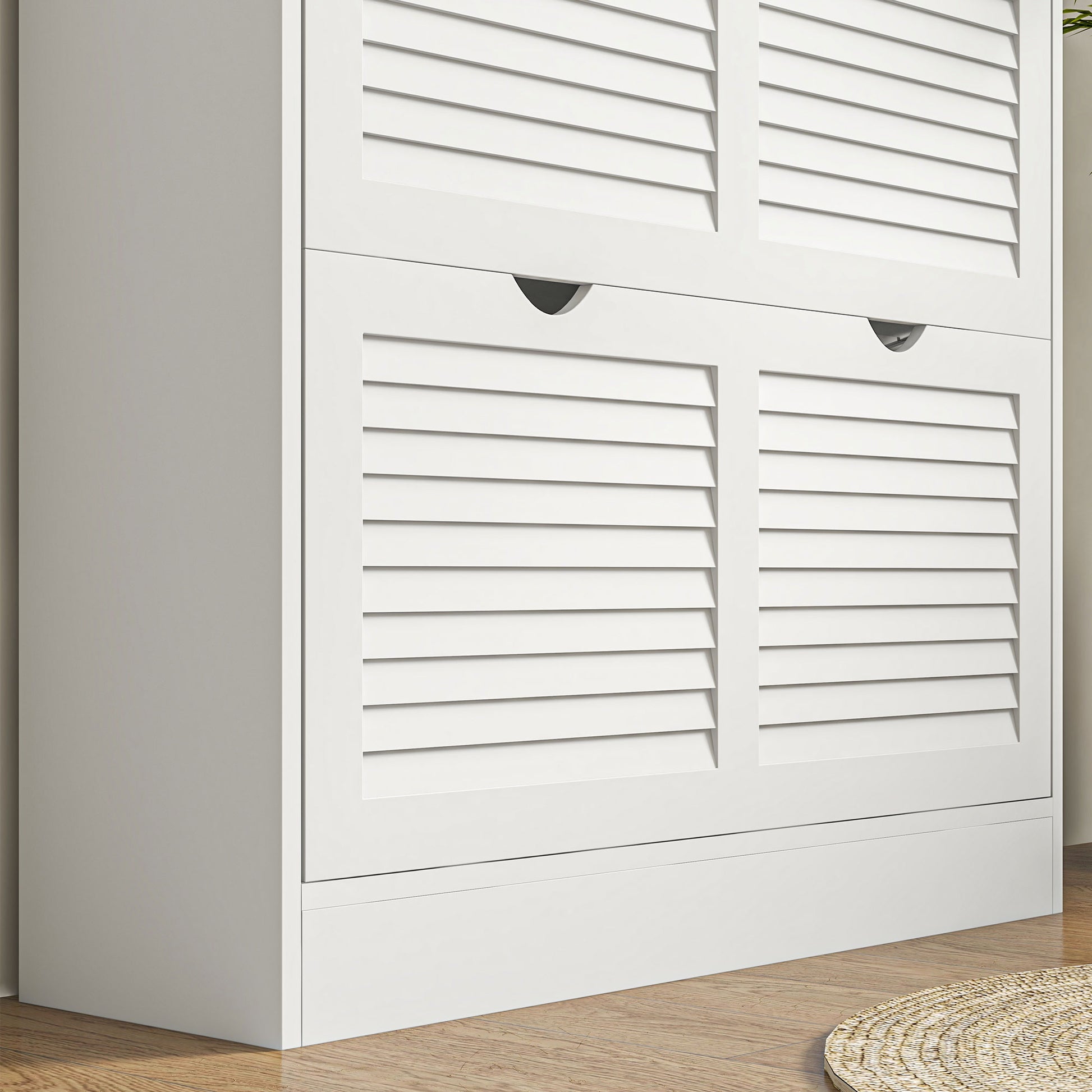 Modern Shoe Rack Entryway Shoe Cabinet with 2 Flip-Down Drawers and Adjustable Shelves for 16 Pairs of Shoes Narrow Shoe Cabinet for Hallway 81.5x25x83 cm White