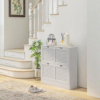 Modern Shoe Rack Entryway Shoe Cabinet with 2 Flip-Down Drawers and Adjustable Shelves for 16 Pairs of Shoes Narrow Shoe Cabinet for Hallway 81.5x25x83 cm White