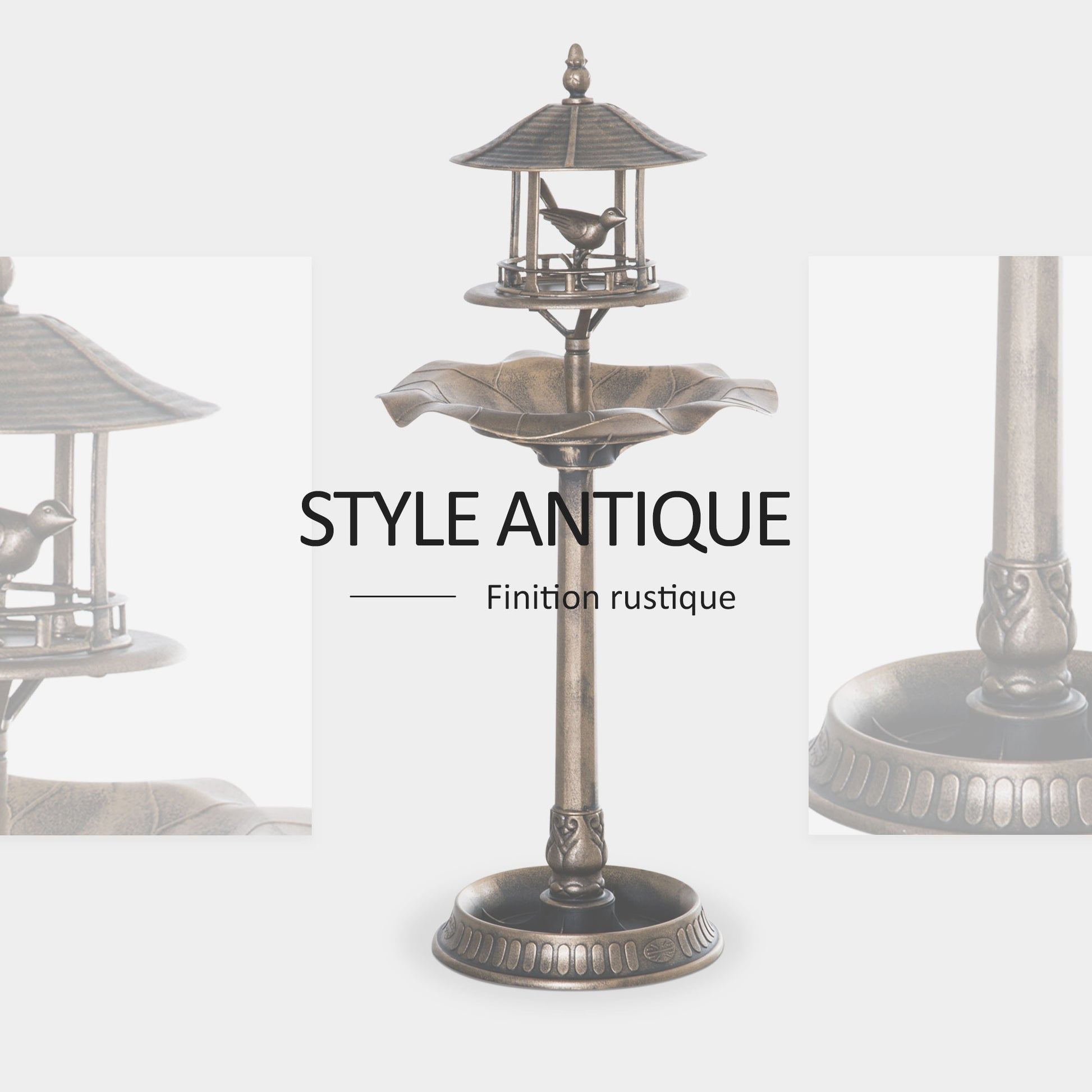 Bird Bath Feeder for Birds Planter 3 in 1 Ø 50 x 113H cm polypropylene Antique Bronze