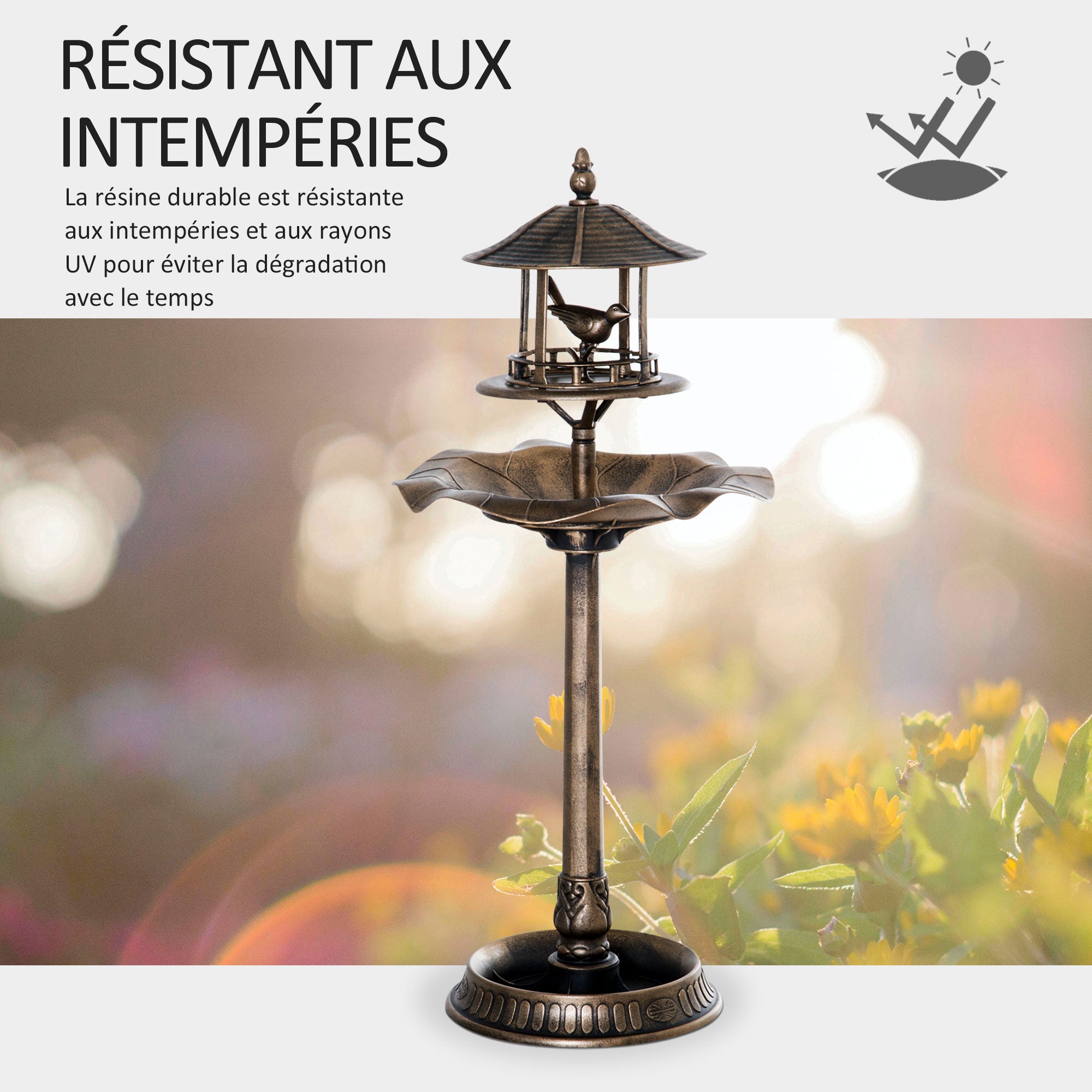 Bird Bath Feeder for Birds Planter 3 in 1 Ø 50 x 113H cm polypropylene Antique Bronze