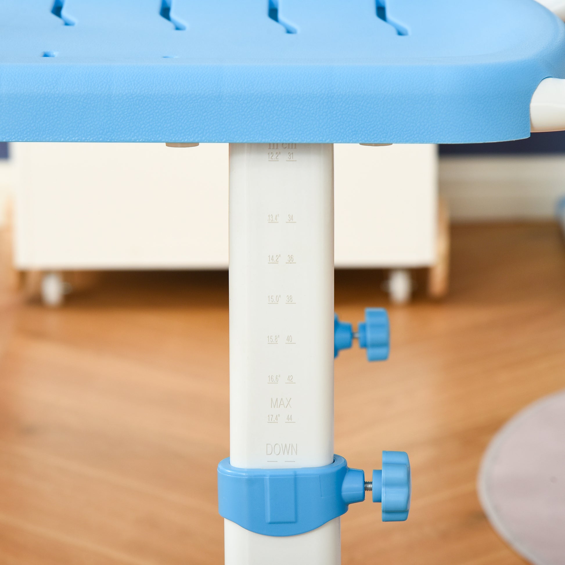 Kids Desk and Chair Set 2 in 1 Writing Table and Seat for Children 6+ Years with Adjustable Height Adjustable Tabletop and Sliding Tray 26x18.5x30.5 inches Blue